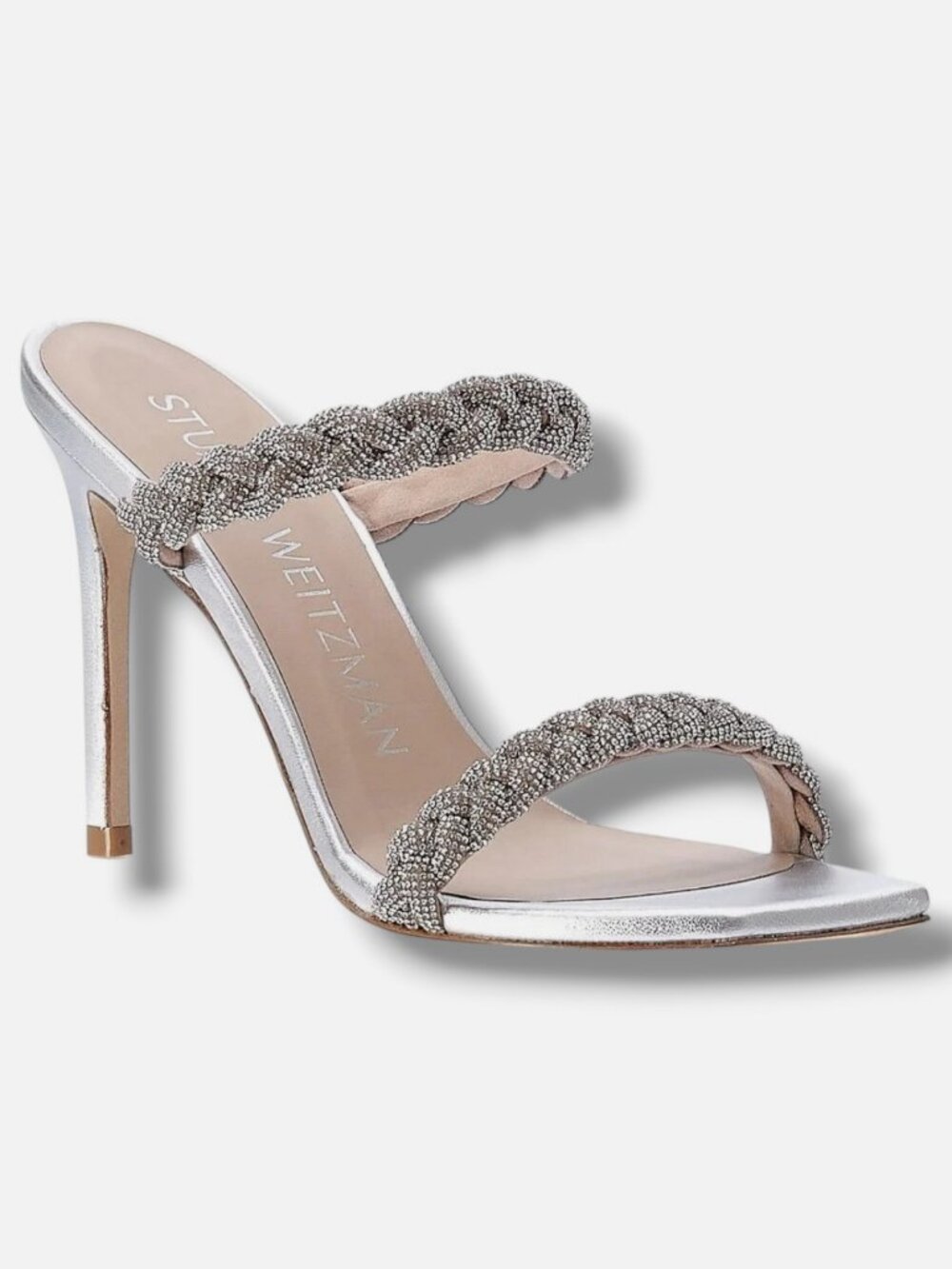 Stuart Weitzman Women's Silver Addison High Heel Sandals Shoes Size 9B